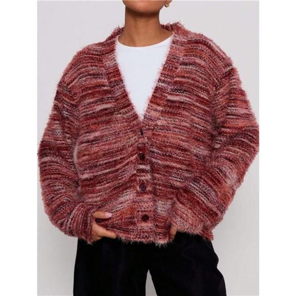 Chunky Knit V-Neck Button-Up Cardigan - Picture 11 of 14